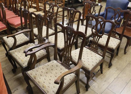 Two sets of four Chippendale style dining chairs (six single, two elbow)